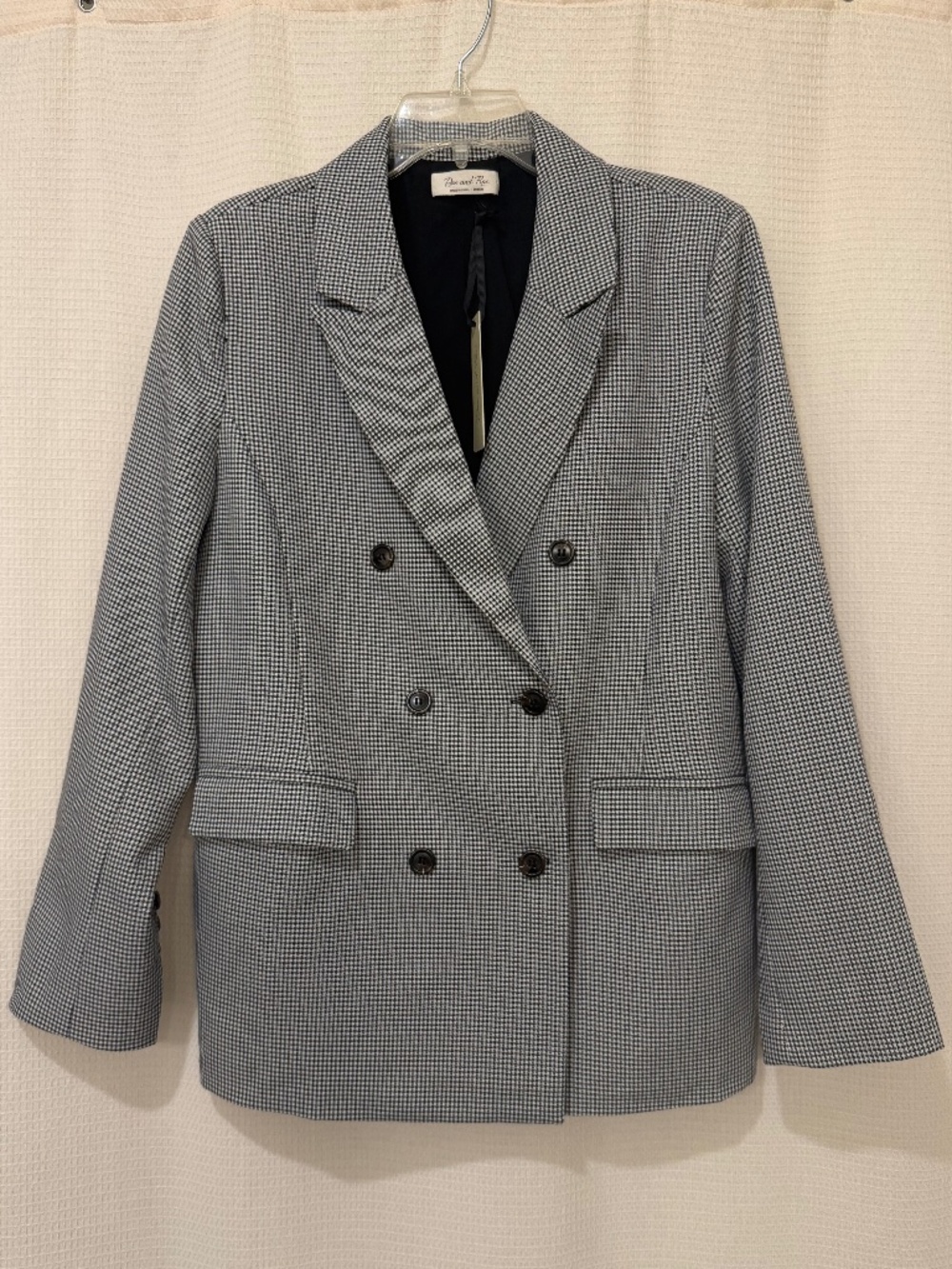 Doe & Rae Houndstooth Double Breasted Blazer Medium Black White Stretch NWT